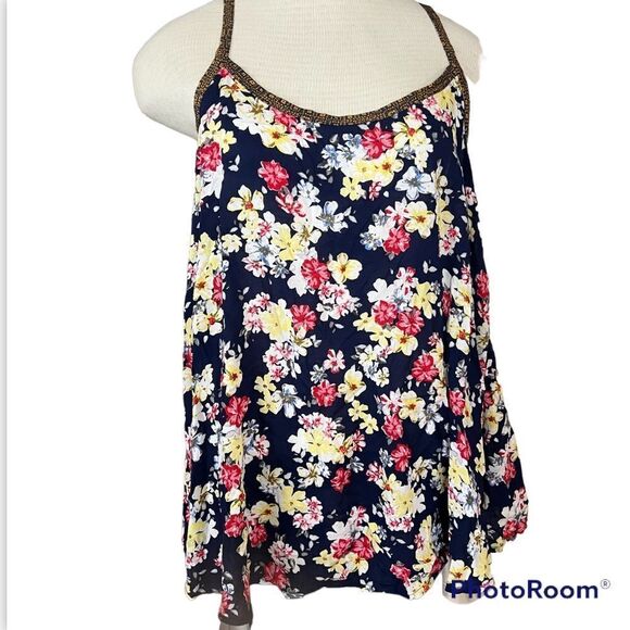 Torrid Navy Blue floral halter blouse with corset back size 00 or 10 - Picture 1 of 6